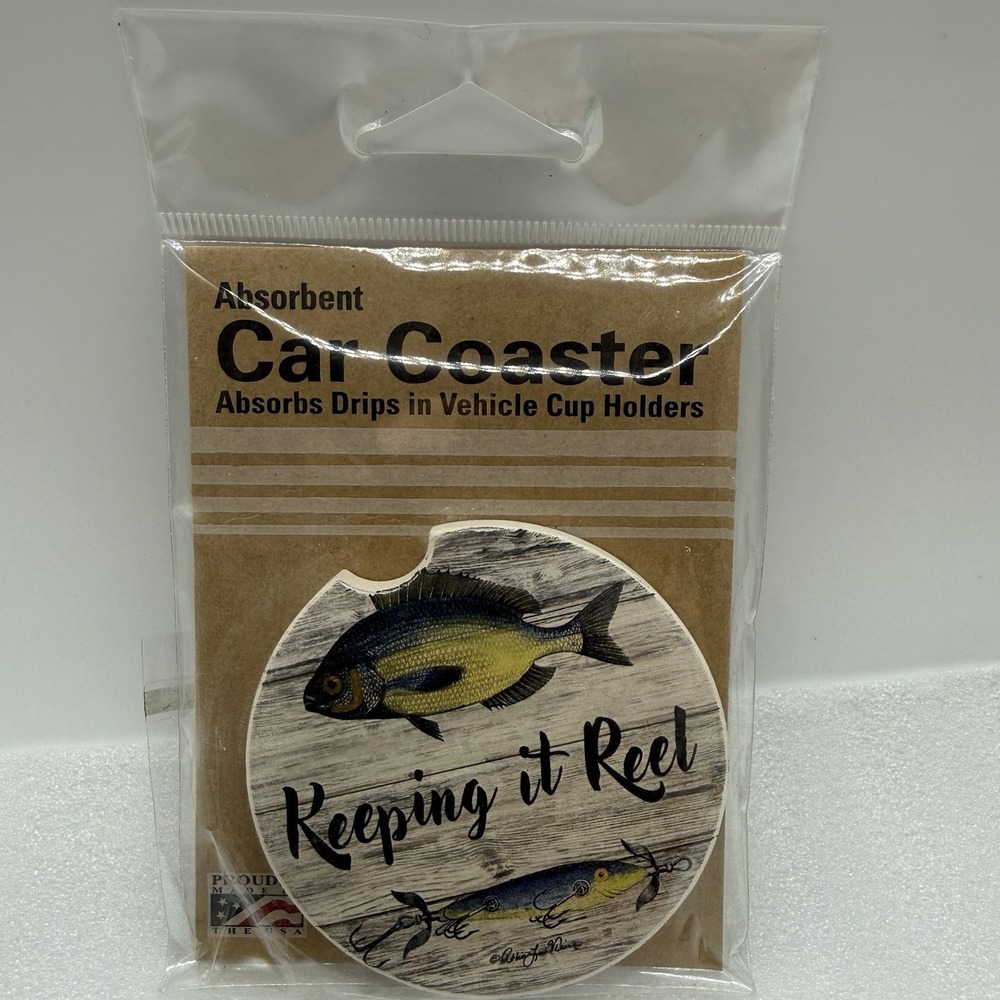CounterArt Absorbent Stone Car Coaster Keeping It Reel Fish‎